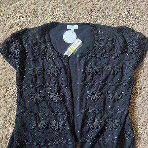 Joseph Black Embroidered Short Sleeve Blouse